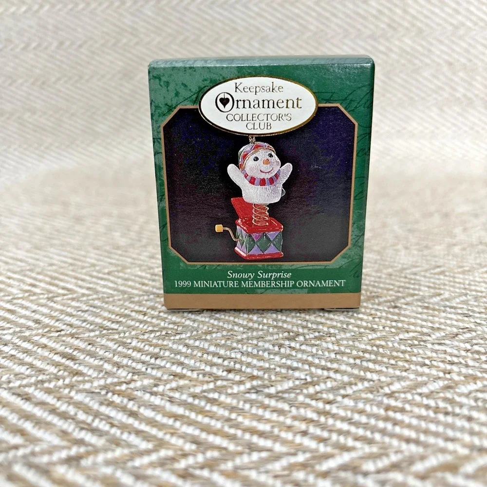 Hallmark Club Miniature Ornament Snowy Surprise 1999 Snowman Jack in the Box
